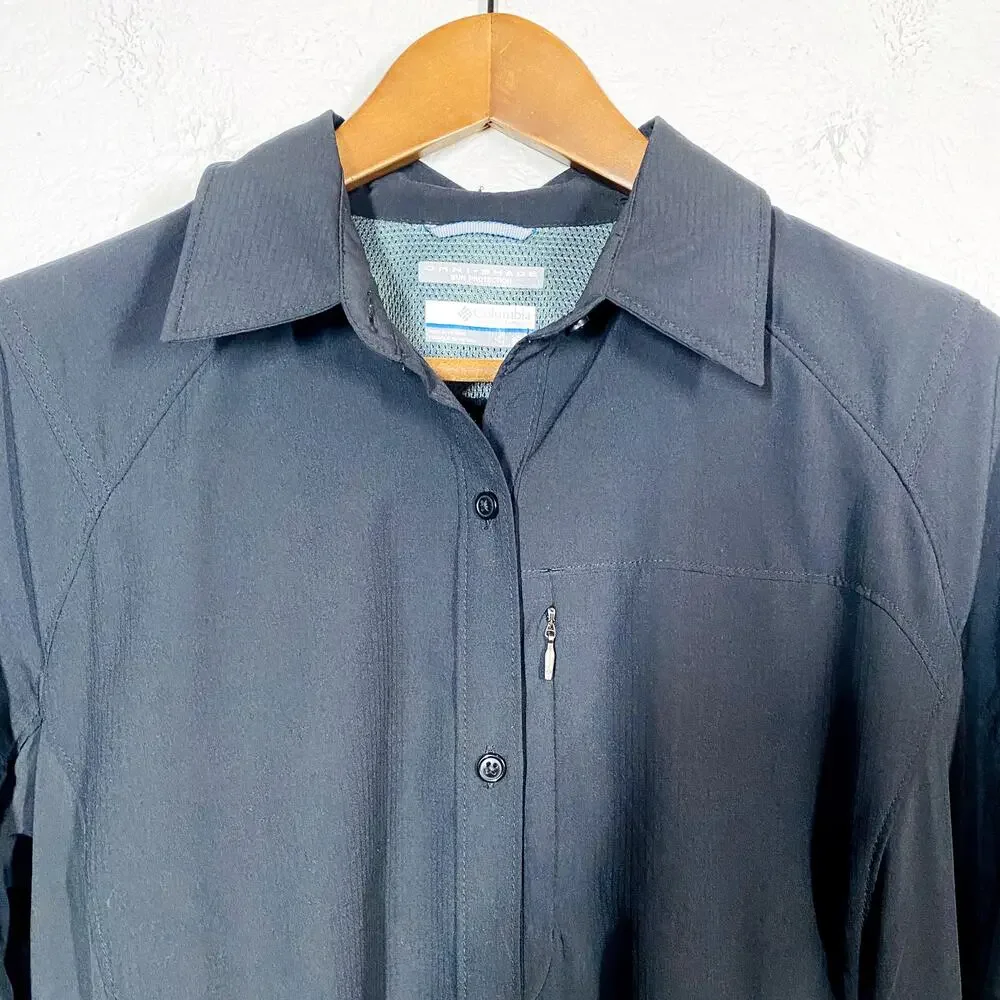 Columbia Long Sleeve Hidden Button Shirt Black Fishing Sport Casual - L - Picture 2 of 4